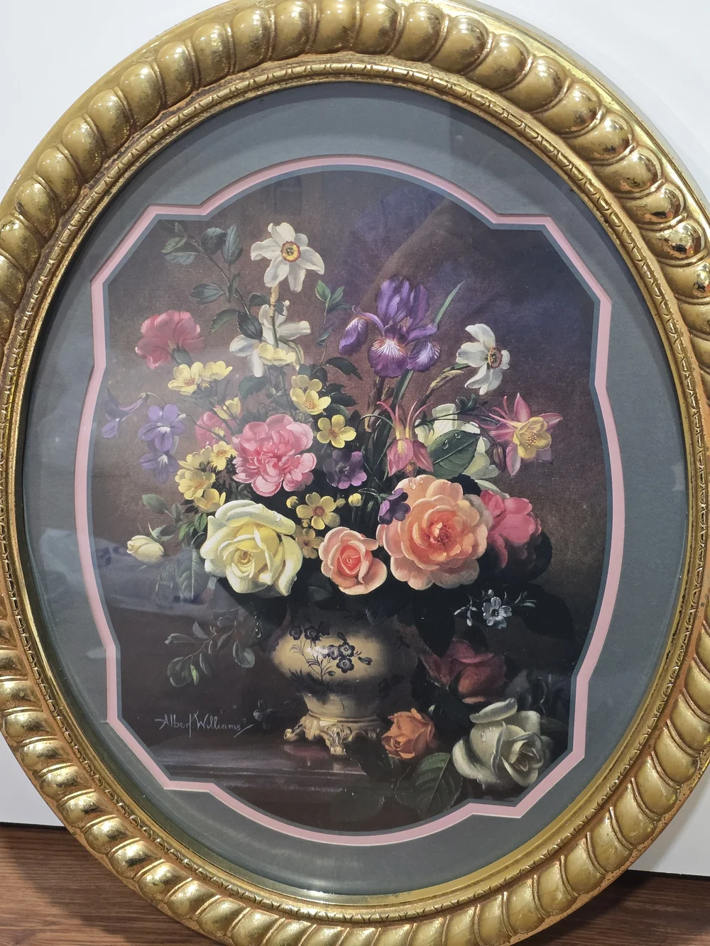 Home Interiors Gold Framed Floral Still Life Wall Art with Pink Accents